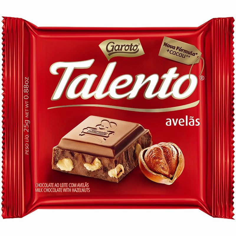 Mini Tablete de Chocolate Talento Vermelho Avelãs 25g c/15 - Garoto