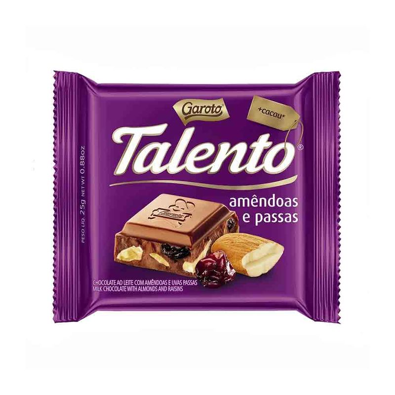 Mini Tablete de Chocolate Talento Roxo Amêndoas 25g c/15 - Garoto