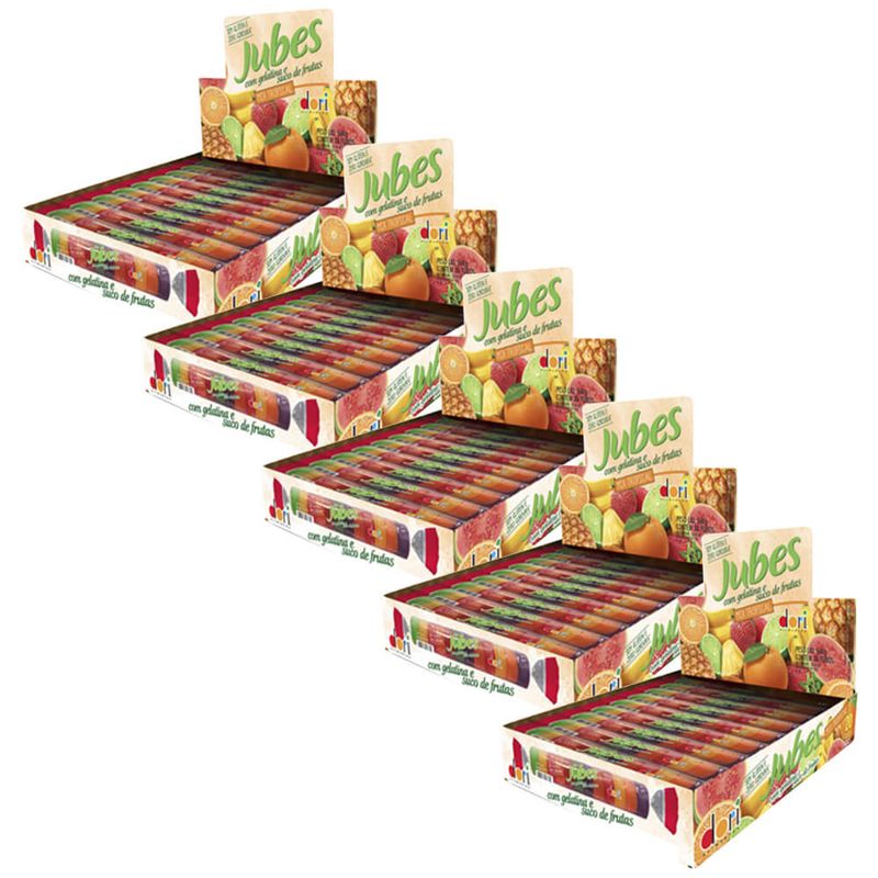 Kit 5 Balas de Goma Tubo Jubes Mix Tropical c/20 - Dori