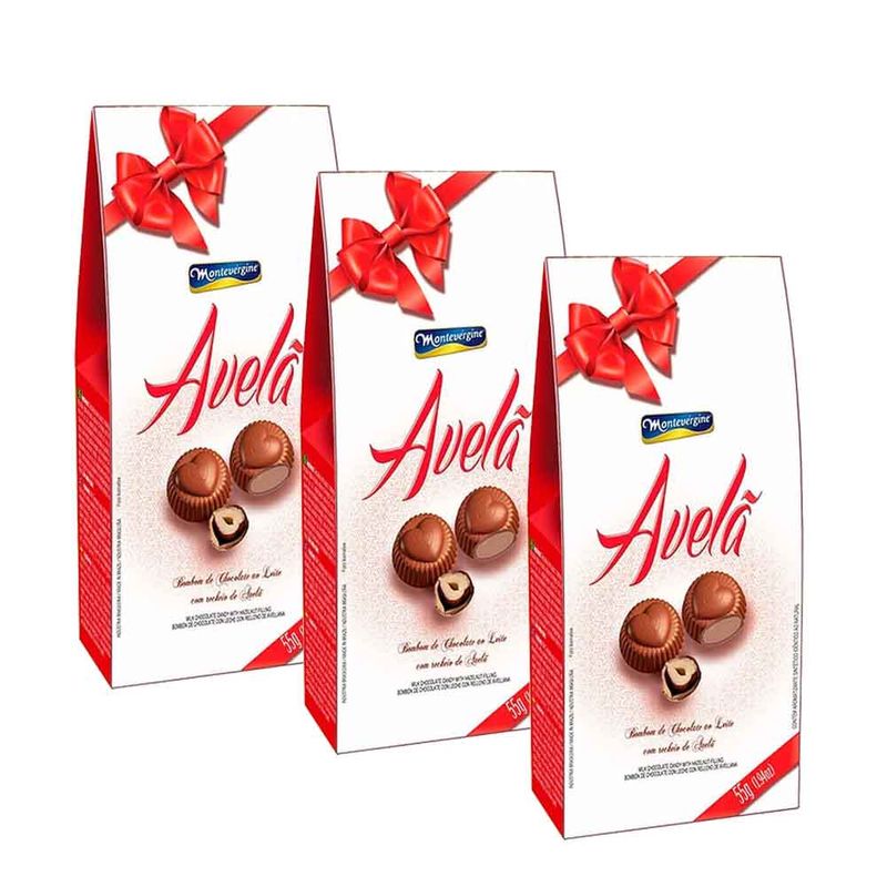 Kit 3 Caixas Bombom Coração Avelã 55g - Montevergine