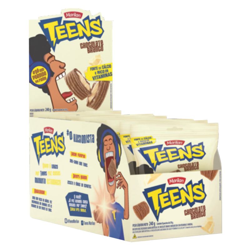 Biscoito Recheado Teens Chocolate Branco 30g c/8 - Marilan