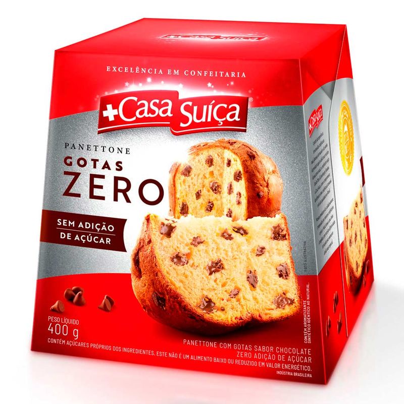 Panettone Gotas de Chocolate Zero Açúcar 400g - Casa Suíça