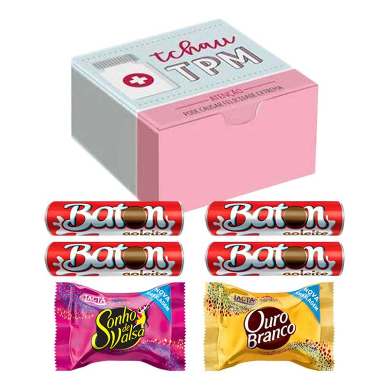 Kit TPM 6 - Caixa personalizada + Chocolate Baton, Sonho de Valsa, Ouro Branco