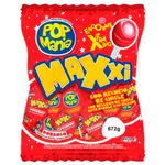 Pirulito Pop Mania Maxxi Morango Recheio Chiclete c/24 - Riclan