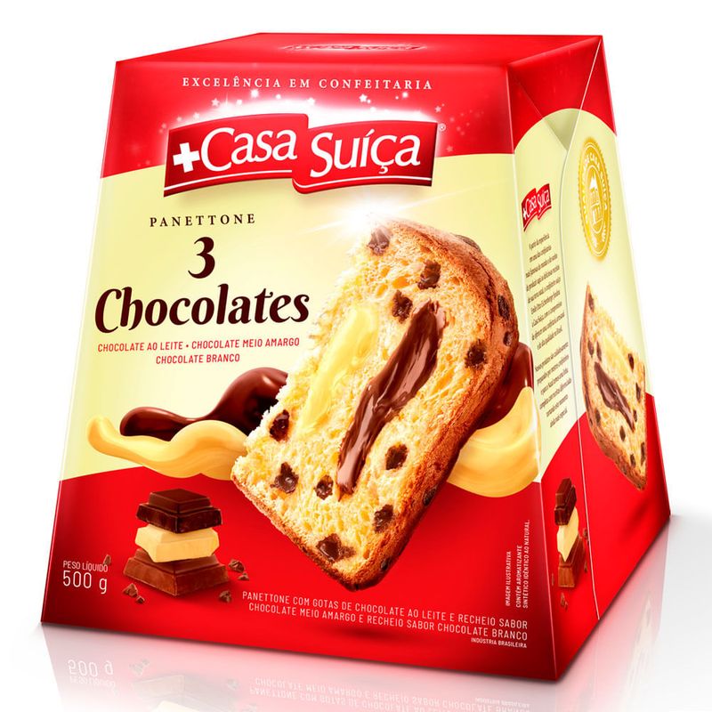 Panettone Recheado 3 Chocolates 500g - Casa Suíça