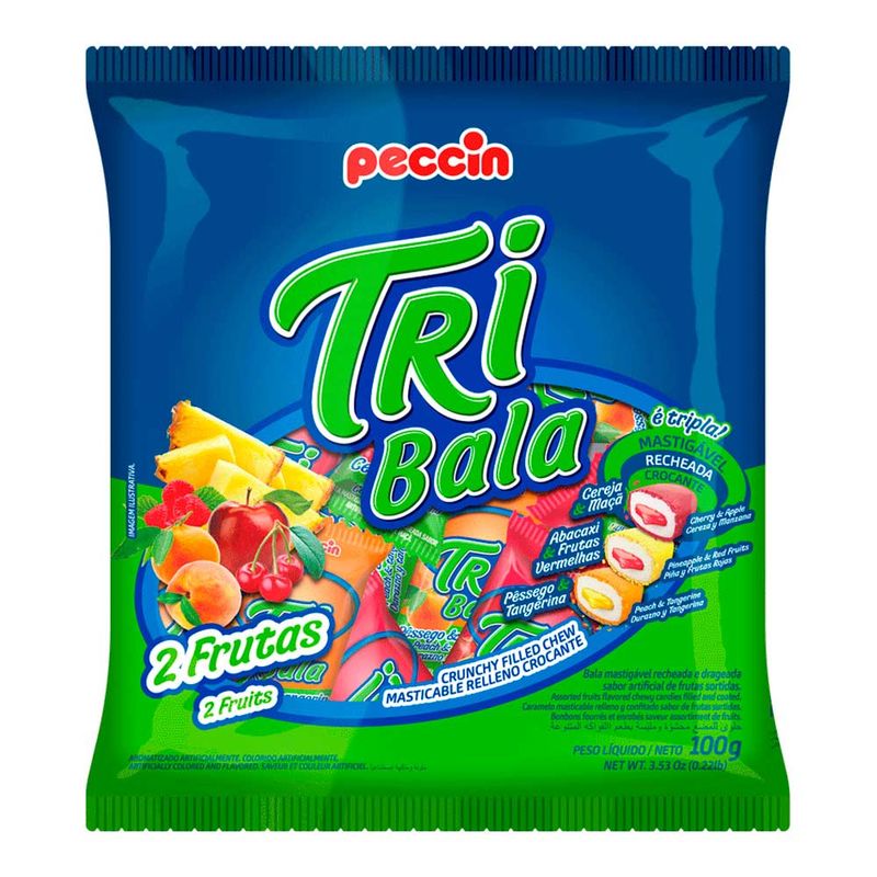 Bala Tribala Recheada Sortida 2 Frutas 100g - Peccin