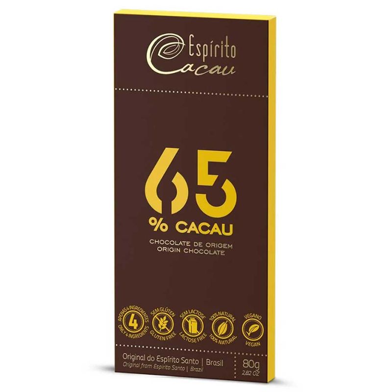 Tablete de Chocolate Amargo 65% Cacau Vegano 80g - Espírito Cacau