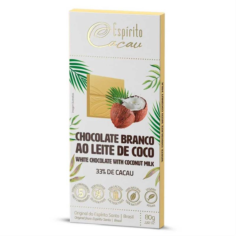 Tablete de Chocolate Branco Ao Leite de Coco 33% Cacau Vegano 80g - Espírito Cacau