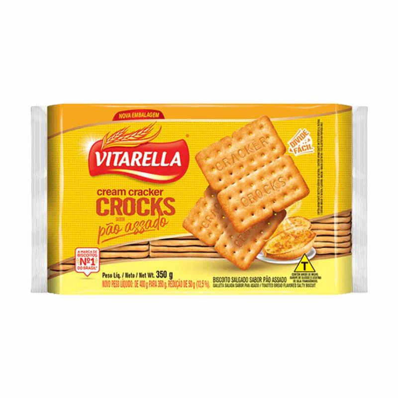 Biscoito Salgado Cream Cracker Crocks Pão na Chapa 350g - Vitarella
