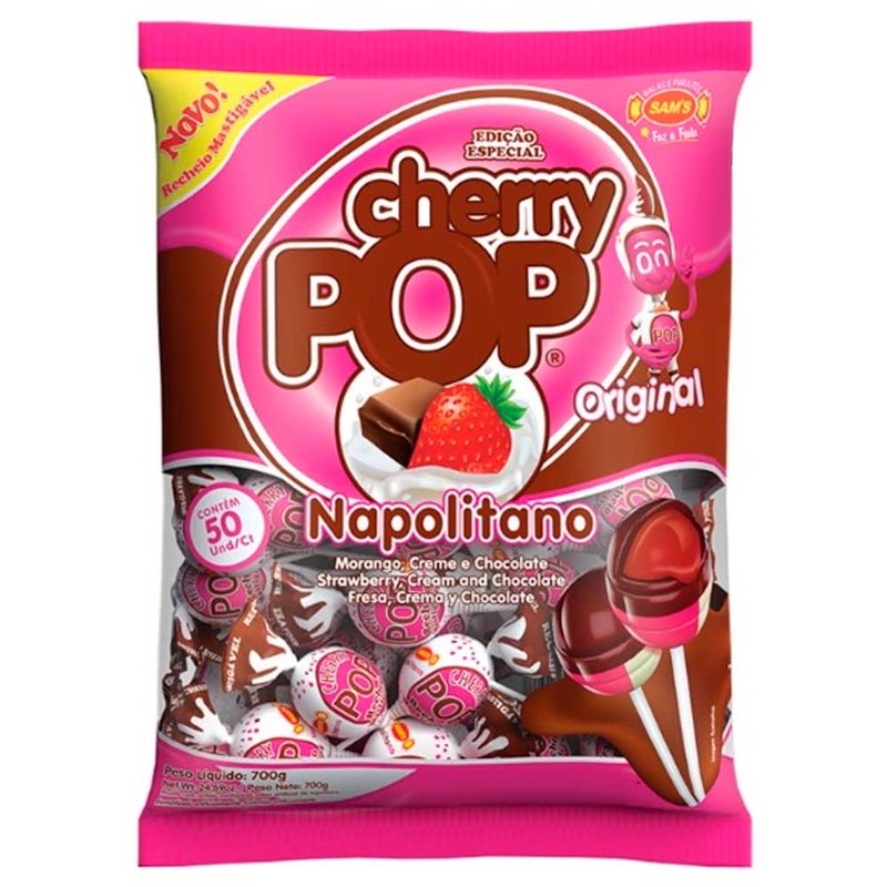 Pirulito Cherry Pop Napolitano Recheado c/50 - Sams
