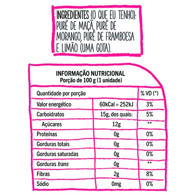 Purê de Frutas Morango, Framboesa e Maçã 100g - Pic Me