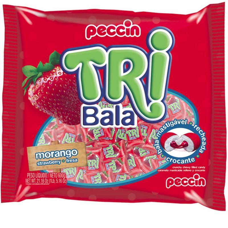 Bala Tribala Recheada Morango 500g - Peccin