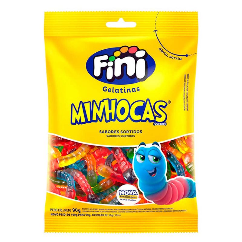 Bala de Gelatina Minhocas Brilho 90g - Fini