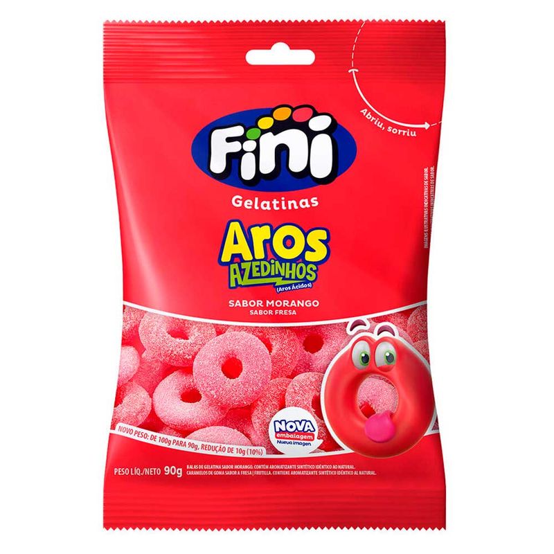 Bala de Gelatina Aros de Morango 90g - Fini