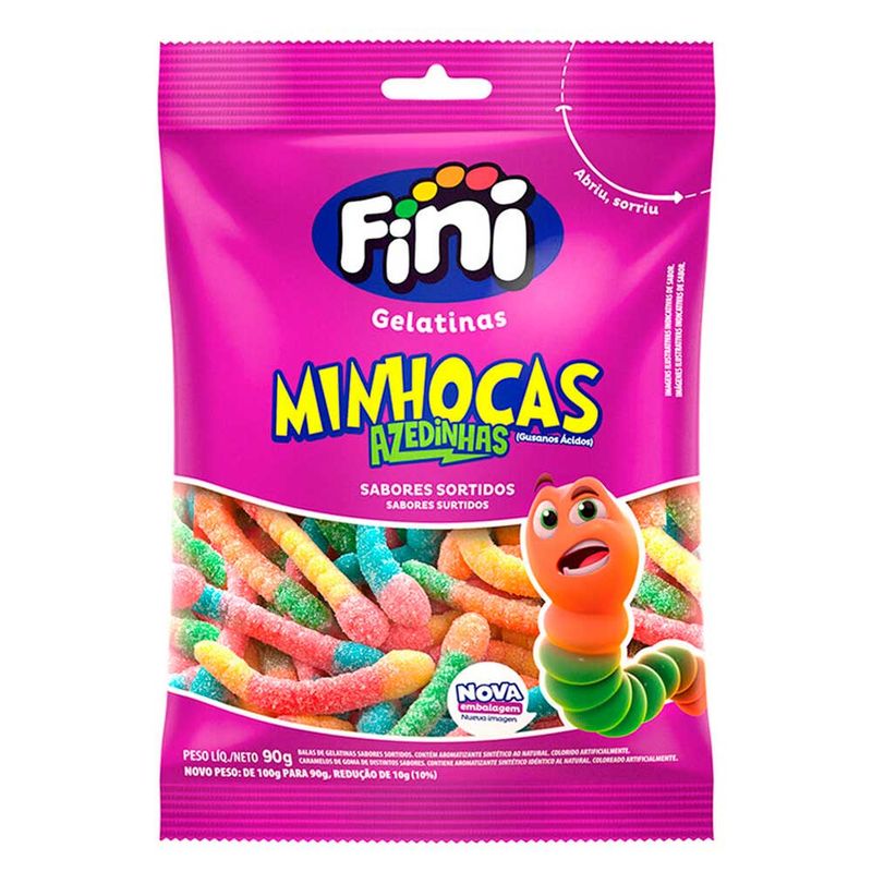 Bala de Gelatina Minhocas Cítricas 90g - Fini