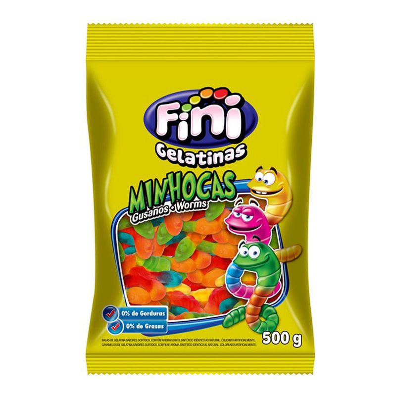 Bala de Gelatina Minhocas Brilho 500g - Fini