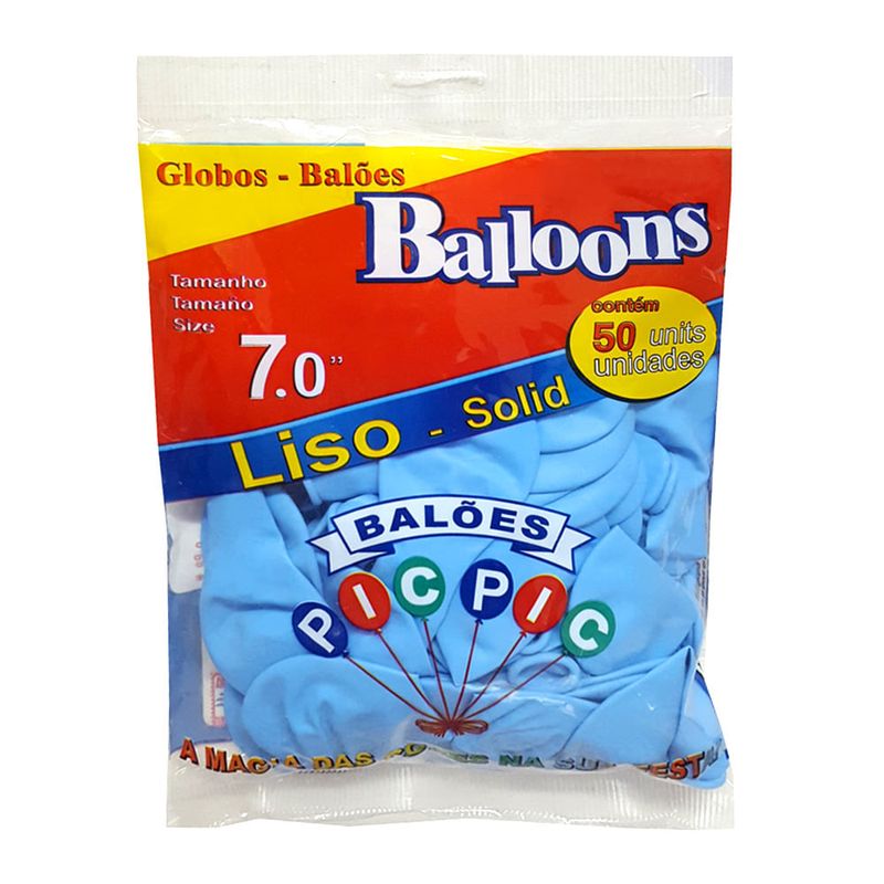 Balão Liso Azul Claro Tamanho 7 c/50 - Pic Pic