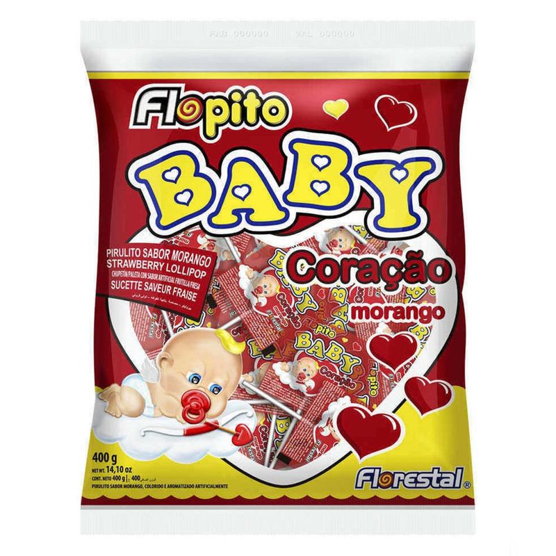 Pirulito Flopito Coração Baby Vermelho Morango c/50 - Florestal