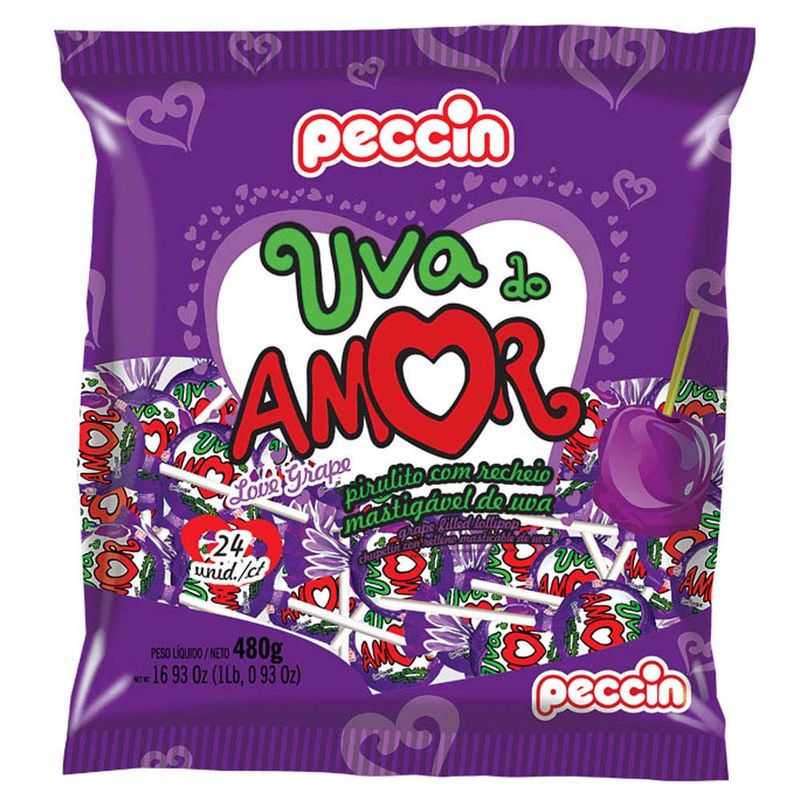 Pirulito Uva do Amor Recheado c/24 - Peccin