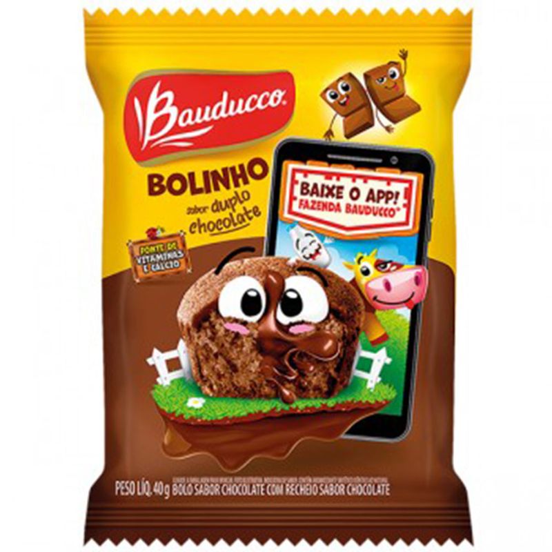 Bolinho Duplo Chocolate Recheio Chocolate 40g - Bauducco