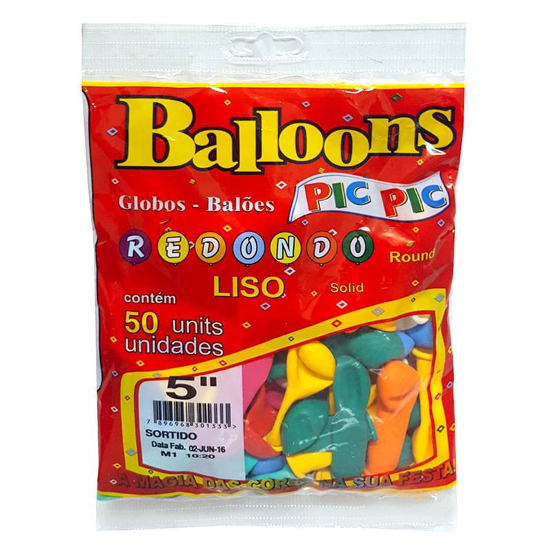 Balão Redondo Sortido Tamanho 5 c/50 - Pic Pic