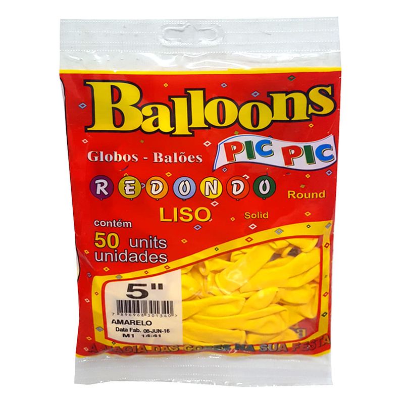 Balão Redondo Amarelo Tamanho 5 c/50 - Pic Pic