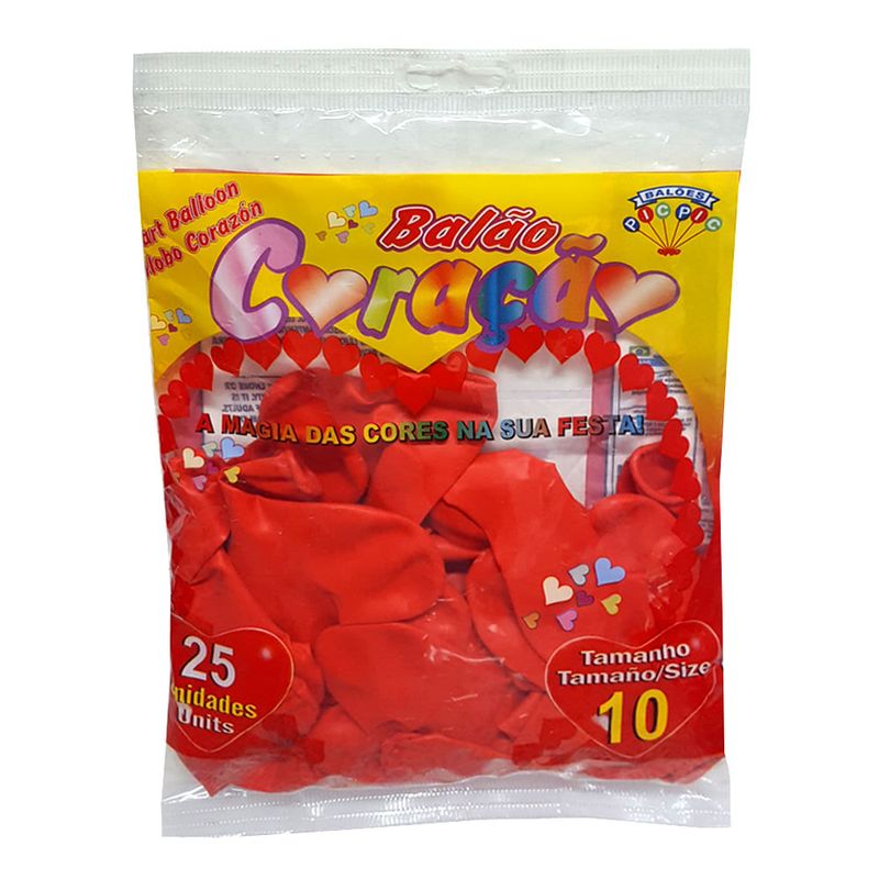 Balão Coração Vermelho Tamanho 10 c/25 - Pic Pic