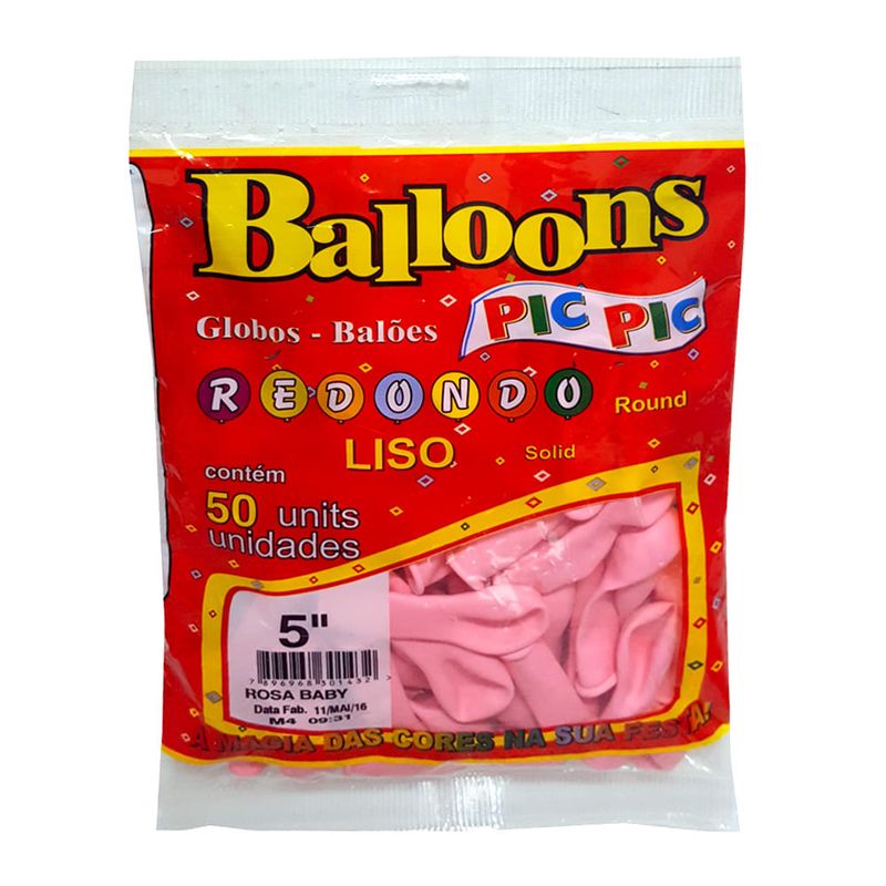 Balão Redondo Rosa Tamanho 5 c/50 - Pic Pic