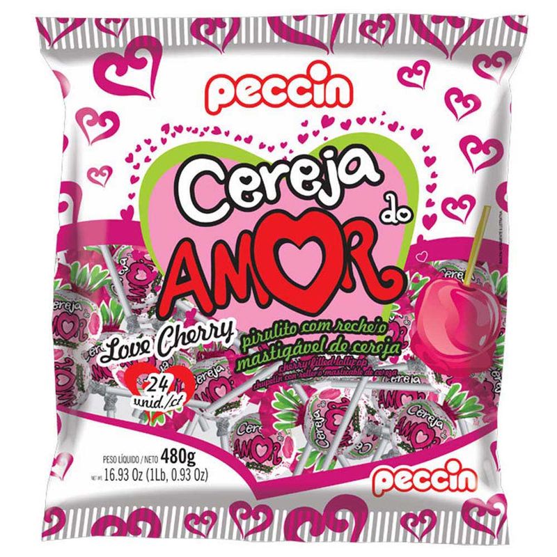 Pirulito Cereja do Amor Recheado c/24 - Peccin