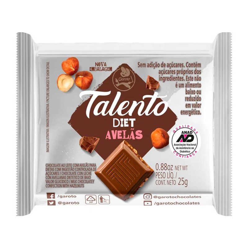 Mini Tablete de Chocolate Talento Avelã Diet 25g c/15 - Garoto