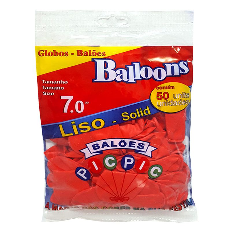 Balão Liso Vermelho Tamanho 7 c/50 - Pic Pic