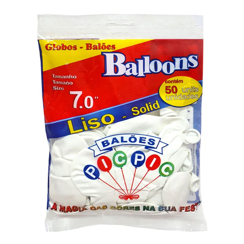 Balão Liso Branco Tamanho 7 c/50 - Pic Pic