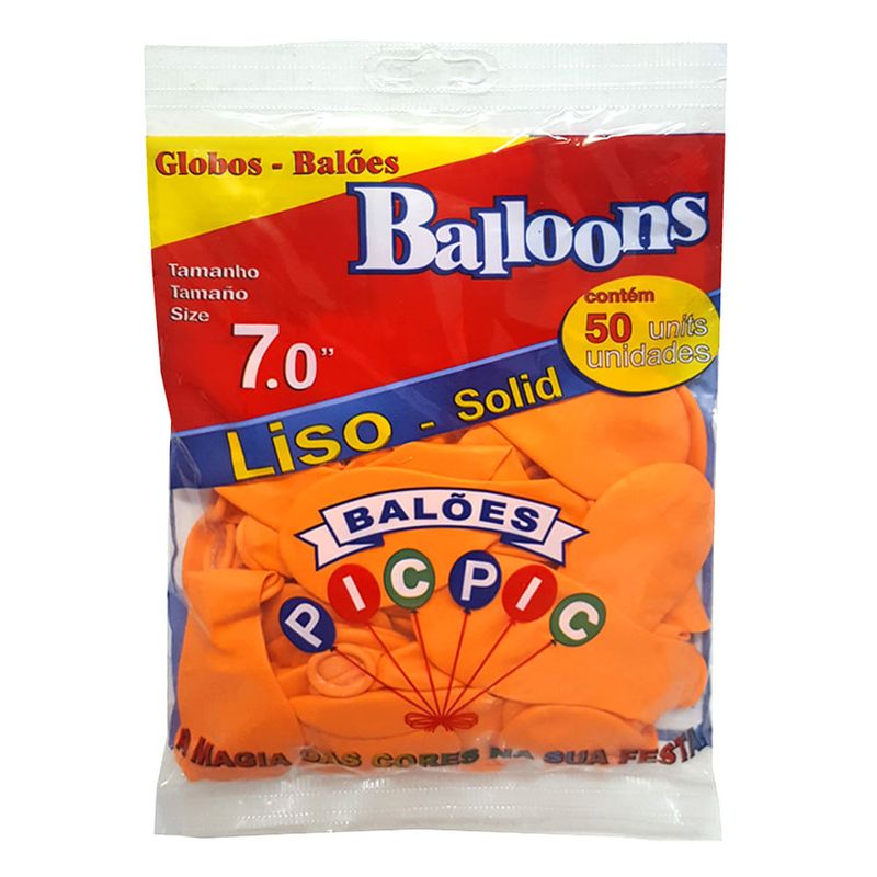 Balão Liso Laranja Tamanho 7 c/50 - Pic Pic