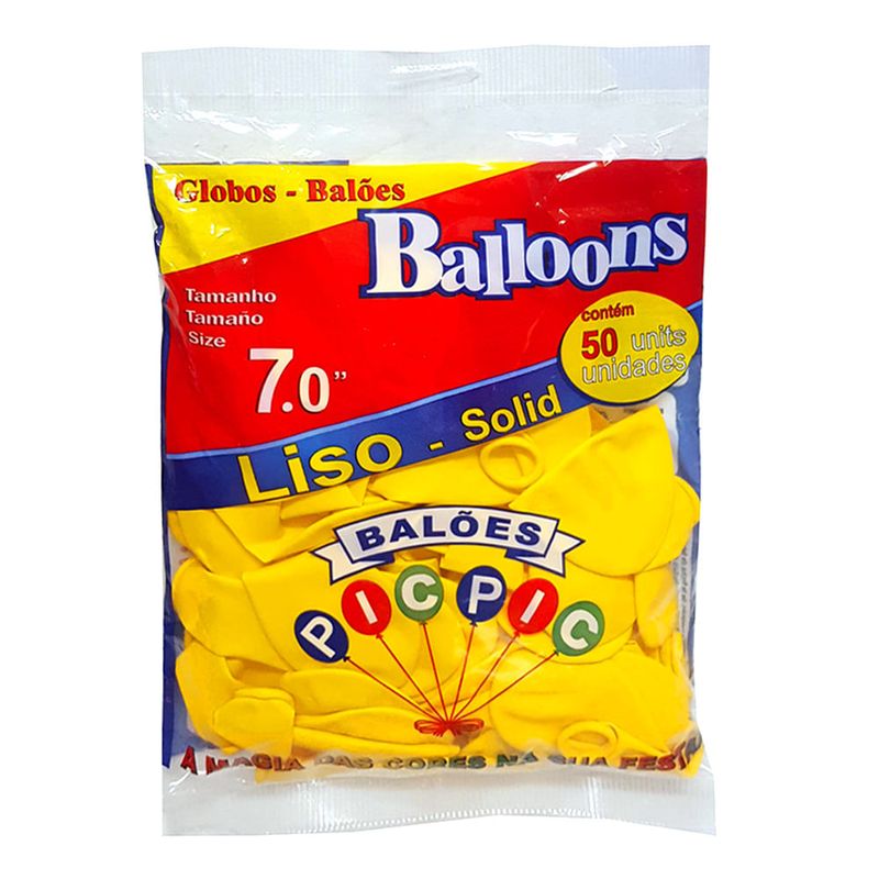 Balão Liso Amarelo Tamanho 7 c/50 - Pic Pic