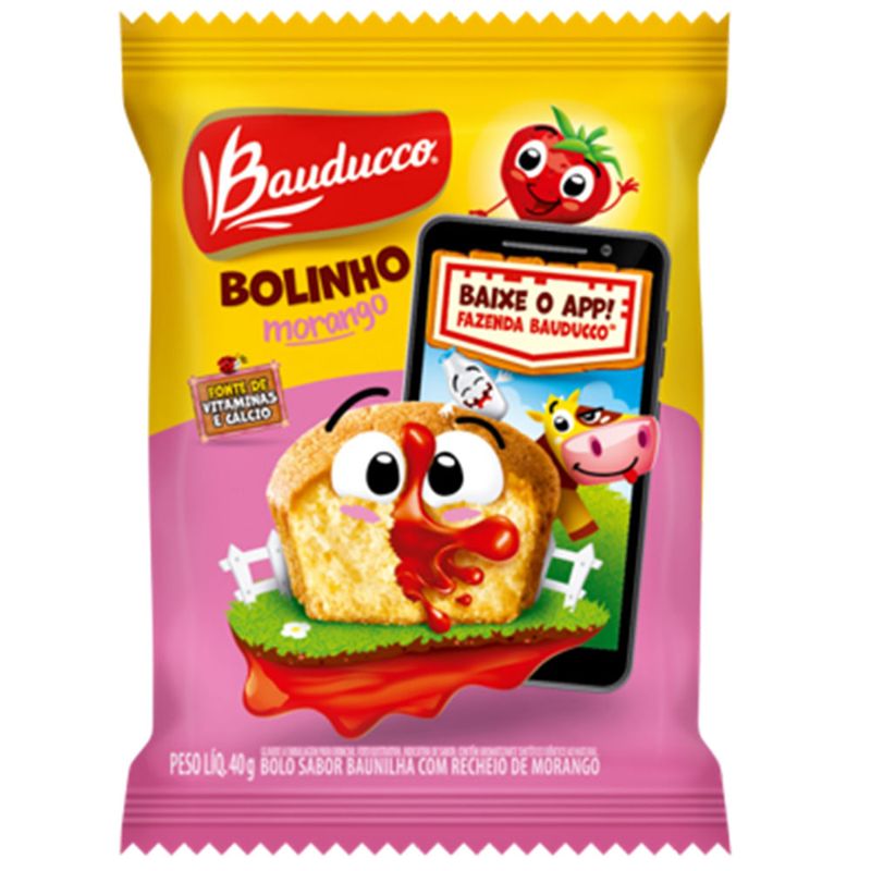 Bolinho Baunilha Recheio Morango 40g - Bauducco