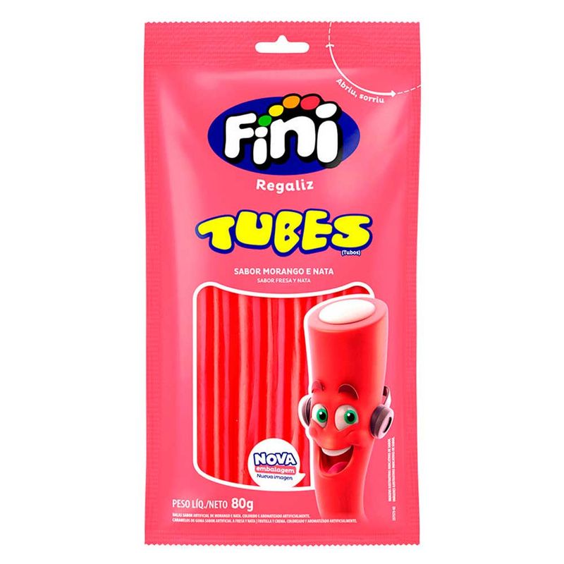 Bala de Gelatina Tubes Morango Doce 80g - Fini