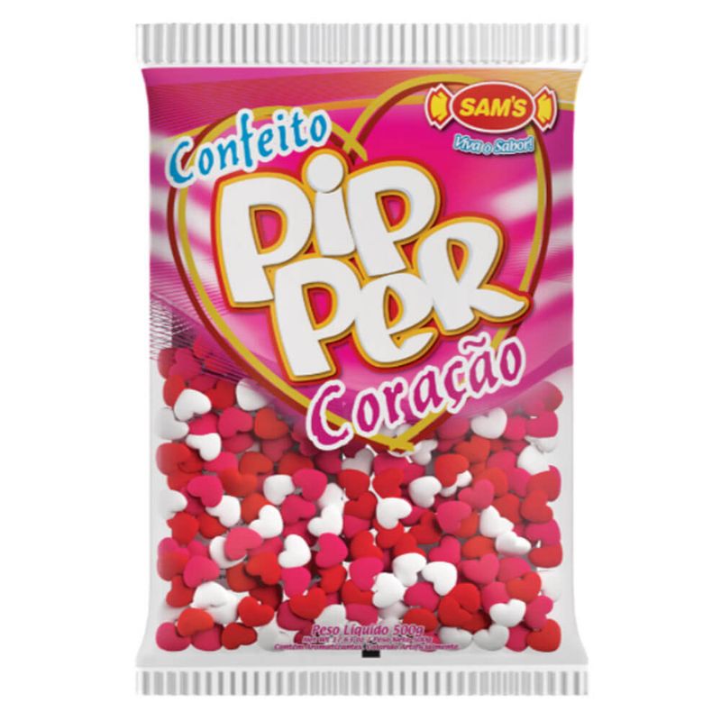 Confeito Pipper Coração Morango Colorido 500g - Sams