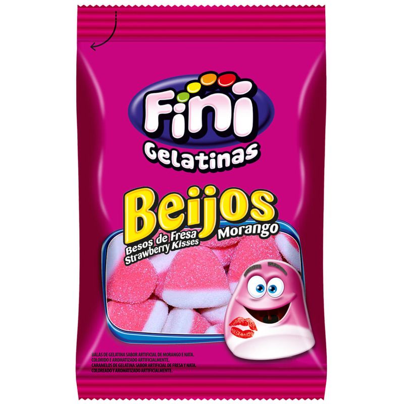 Mini Bala de Gelatina Beijos de Morango 15g c/12 - Fini