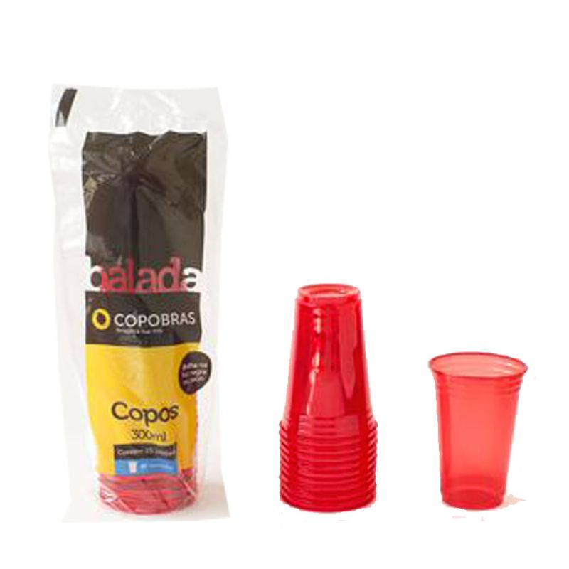 Copos Balada Neon Vermelho 300ml c/25 - Copobras