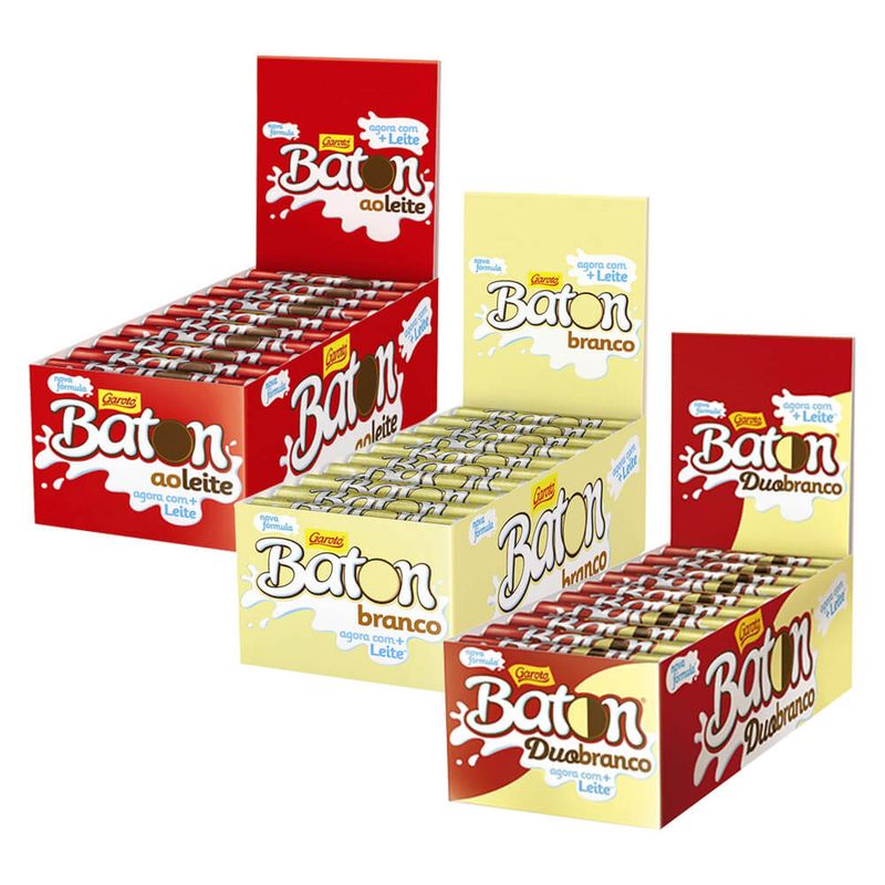 Kit 3 Caixas Baton - Ao Leite, Branco e Duo - Garoto