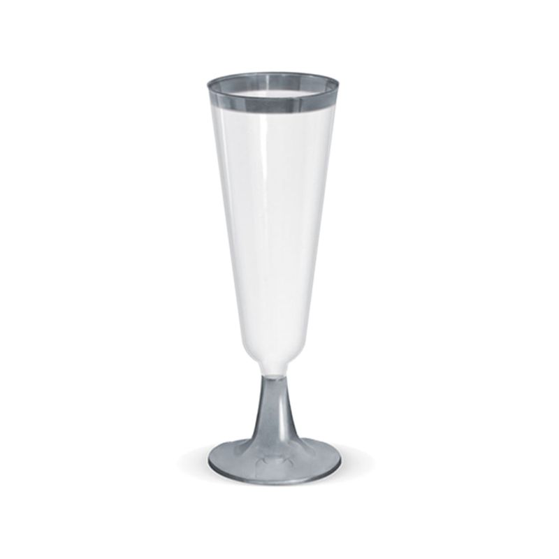 Taça Champagne Descartável Borda Prata c/ 12 150ml - Silver Plastic