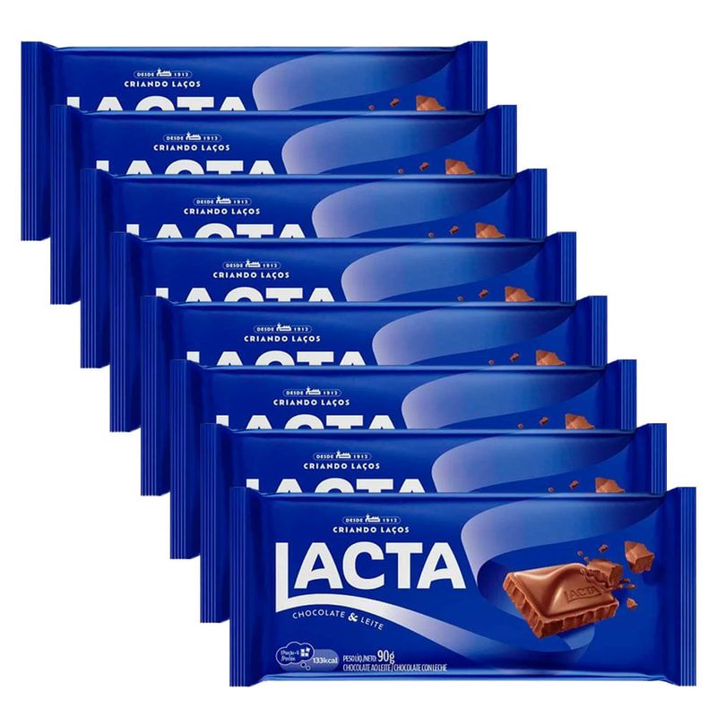 Kit 8 Tabletes Ao Leite 90g - Lacta