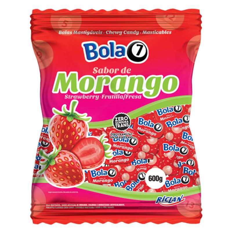 Bala Mastigável Bola 7 Morango 600g - Riclan