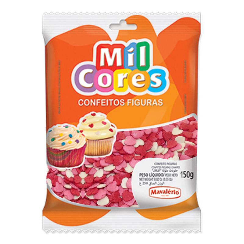 Confeito Figura Coração Mil Cores 150g - Mavalério
