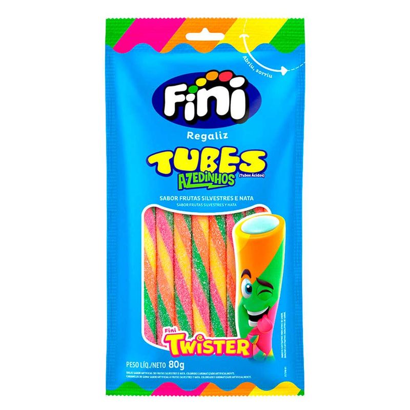 Bala de Gelatina Tubes Twister Regaliz Cítrico 80g - Fini