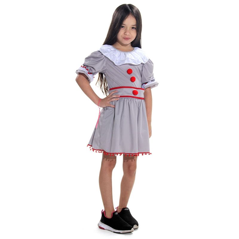 Fantasia Palhaça do Mal Vestido Infantil - Halloween  M