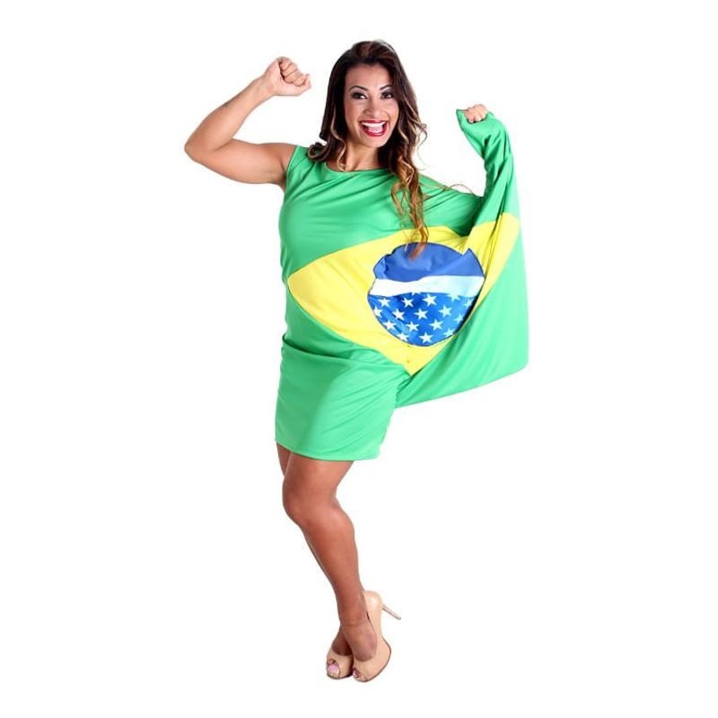 Fantasia Vestido Bandeira Brasil Adulto - Copa do Mundo  M