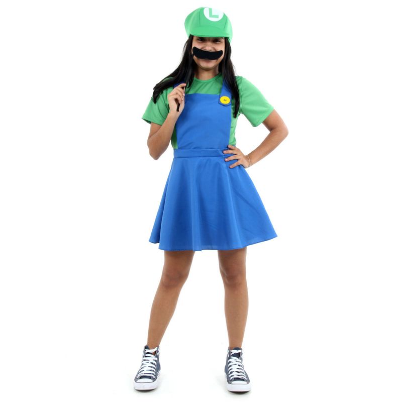 Fantasia Luigi Feminino Vestido Teen - Super Mario World P