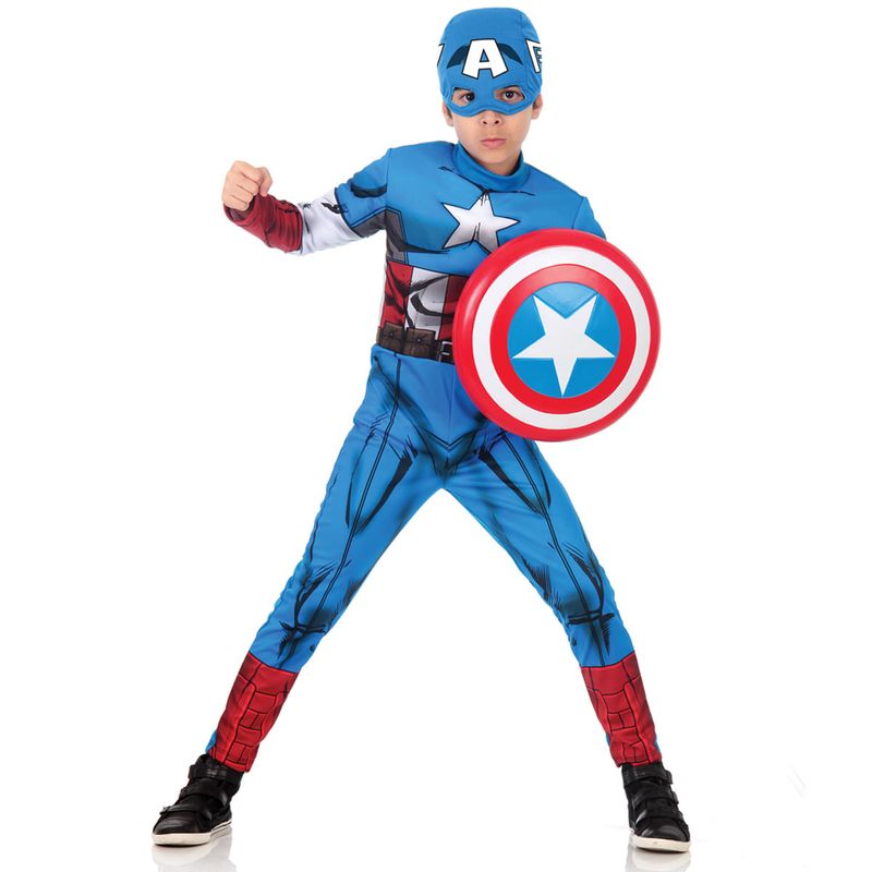 Fantasia Capitão América Infantil Animation Original com Máscara e Peitoral - Vingadores - Marvel G