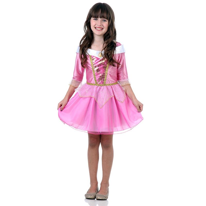 Fantasia Aurora Infantil Vestido Curto Original - Bela Adormecida - Disney Princesas G